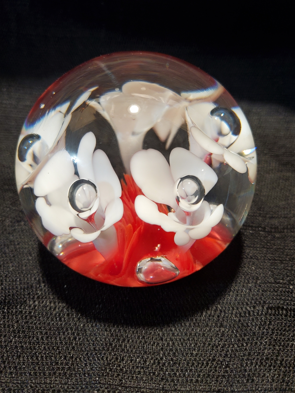 Vintage Joe St. Clair Magnum Art Glass Paperweight – White Trumpet Flower